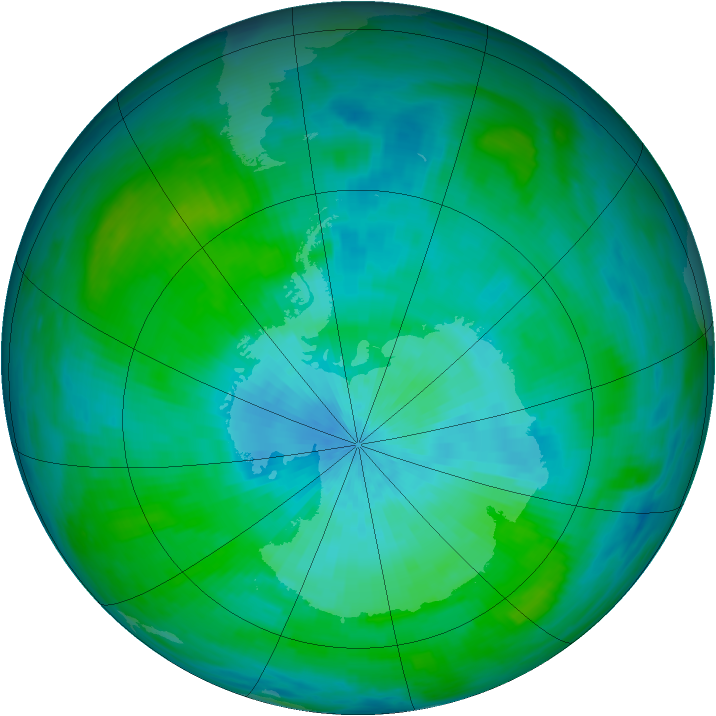 Antarctic ozone map for 03 March 1992